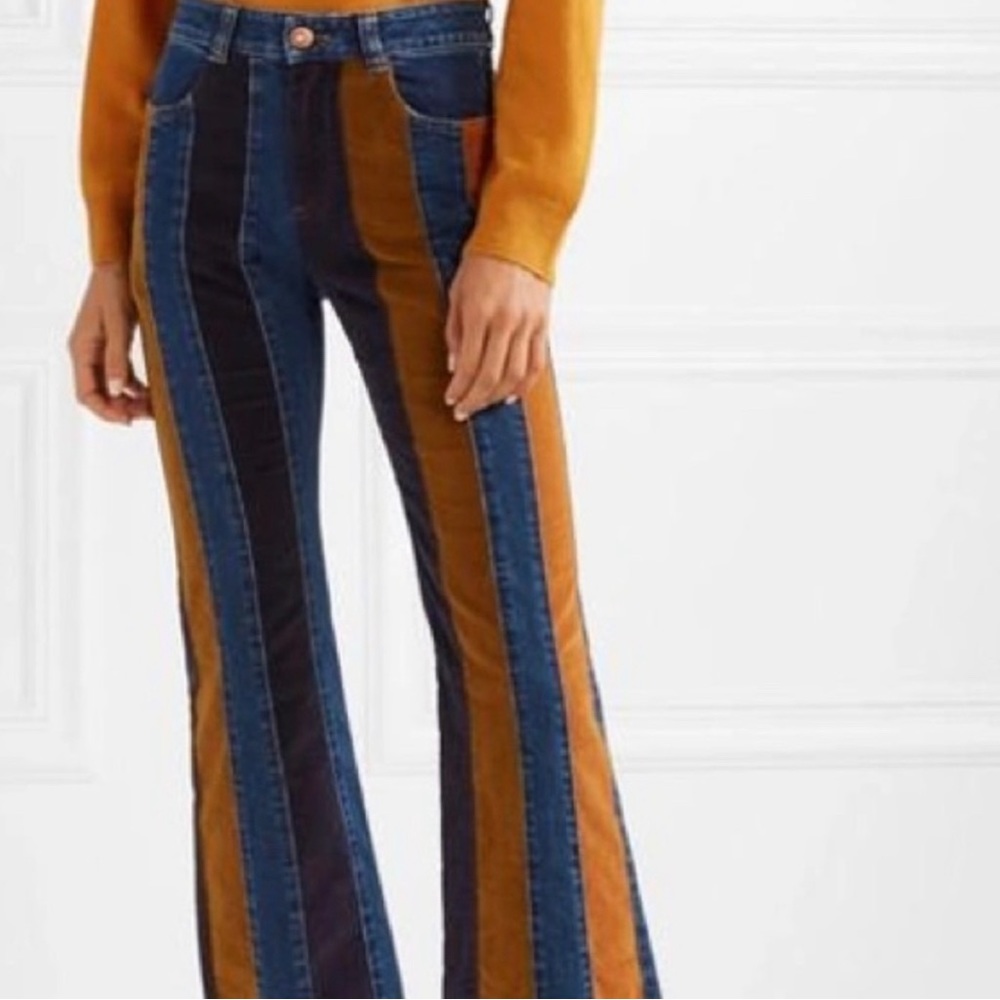 See by Chloe Leather Denim corduroy suede Paneled Flare Jeans Patchwork - Picture 3 of 13